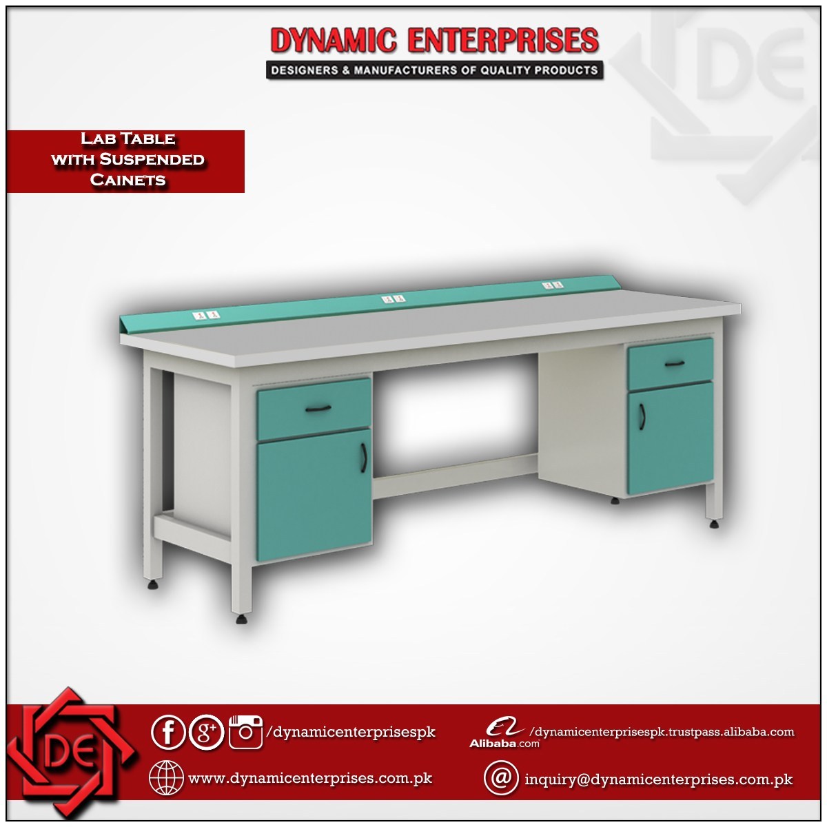 Laboratory Table with Suspended Cabinets & Electrical Panel